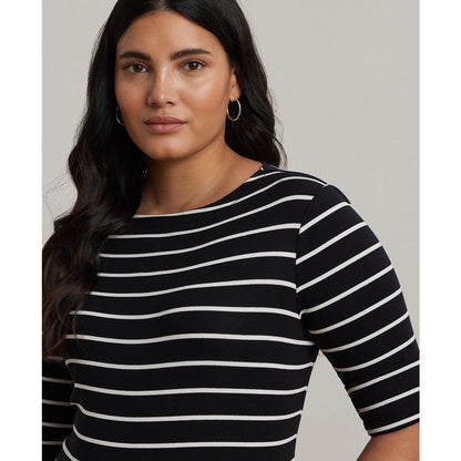 Lauren Ralph Lauren Plus Size Striped Cotton Boatneck T-Shirt