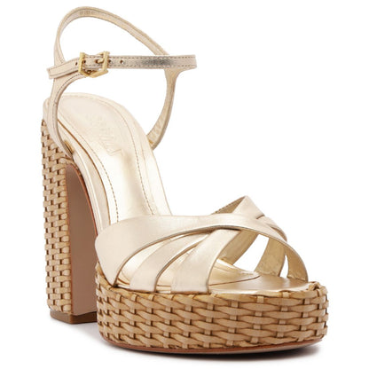 Schutz Women's Keefa High Straw Round Toe Sandals