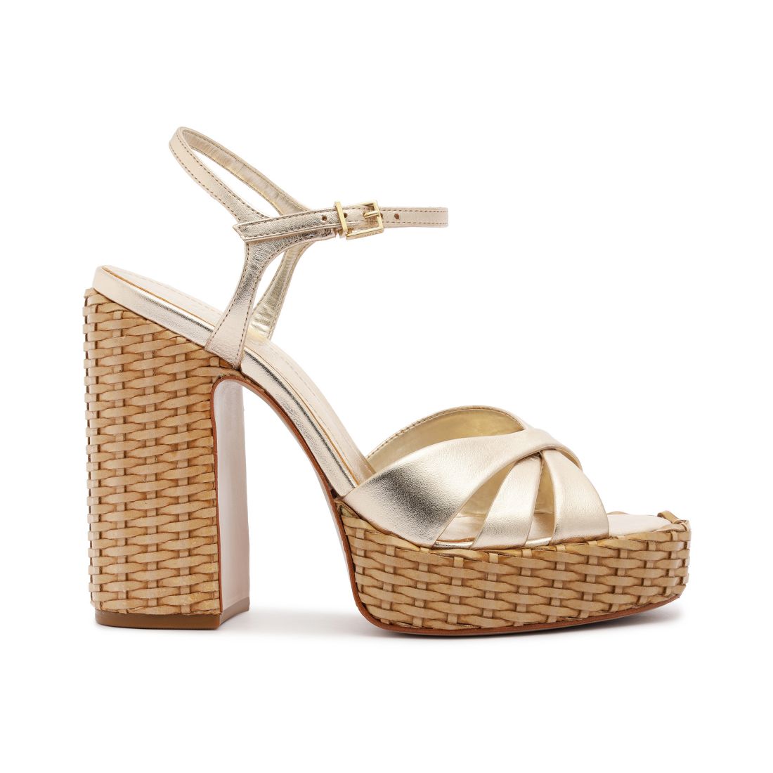 Schutz Women's Keefa High Straw Round Toe Sandals
