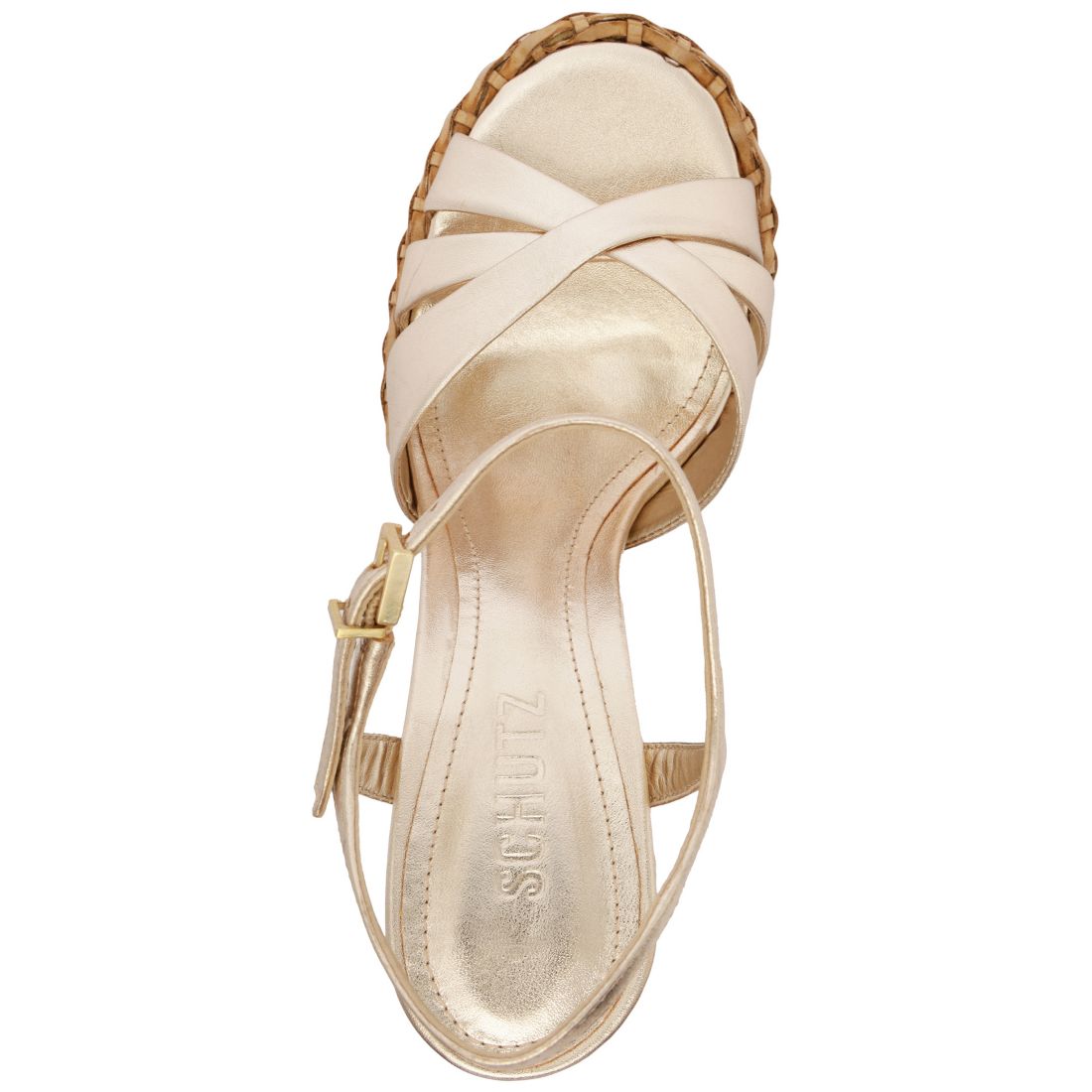 Schutz Women's Keefa High Straw Round Toe Sandals