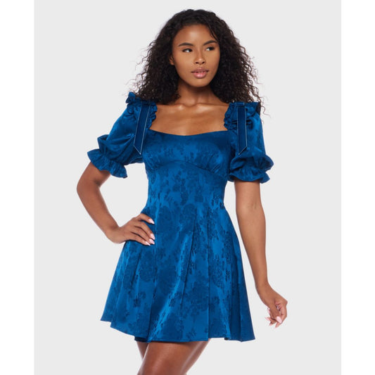 B Darlin Juniors' Puff Sleeve Pleated Short Dress