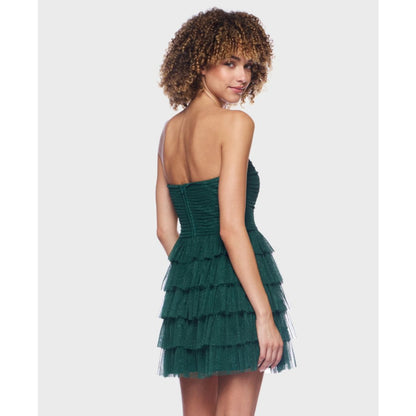 B Darlin Juniors' Strapless Side-Shirred Tiered Glitter Mini Dress