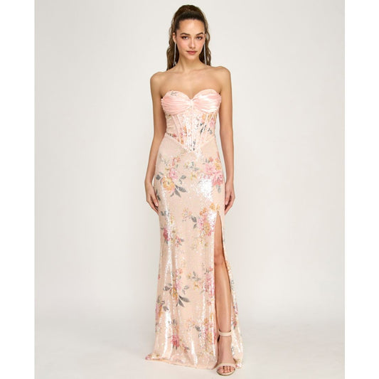 B Darlin Juniors' Floral Sequin Gown