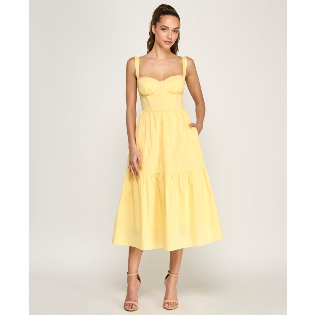 Alex & Sophia Juniors' Sweetheart Neck Tiered Poplin Midi Dress