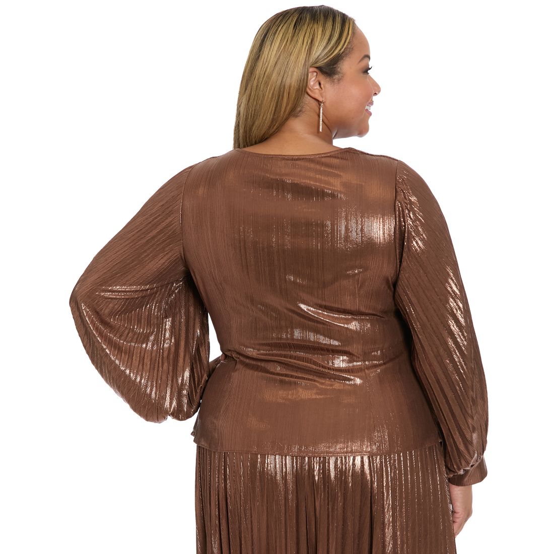 Muse Plus Size Radiating Pleats Long Sleeve Top