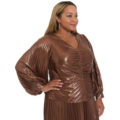 Muse Plus Size Radiating Pleats Long Sleeve Top