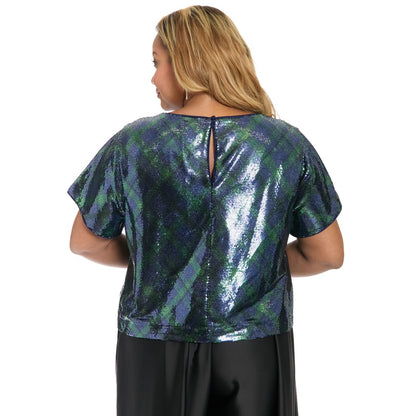 Muse Plus Size Sequin Detail Jewel Neck Top