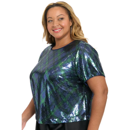 Muse Plus Size Sequin Detail Jewel Neck Top