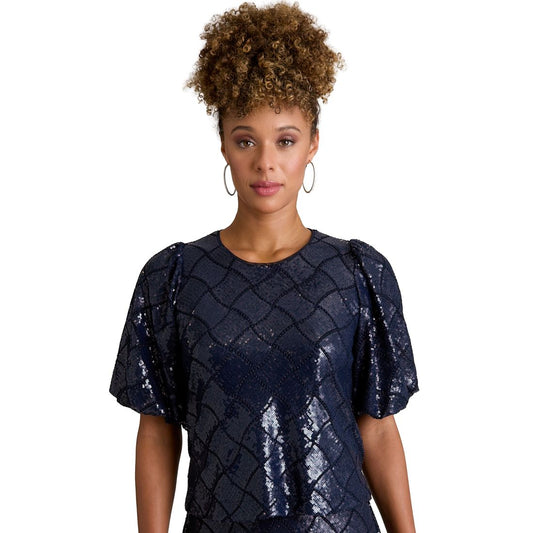 Muse Women's Jewel Neck Bubble Sleeve Top