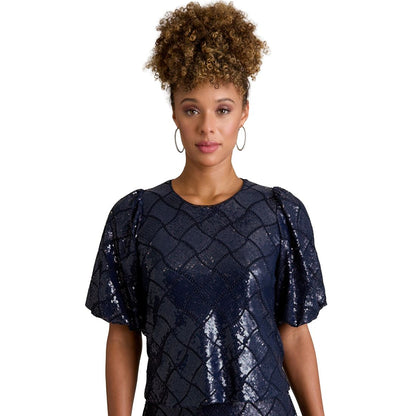 Muse Women's Jewel Neck Bubble Sleeve Top