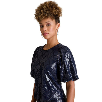Muse Women's Jewel Neck Bubble Sleeve Top