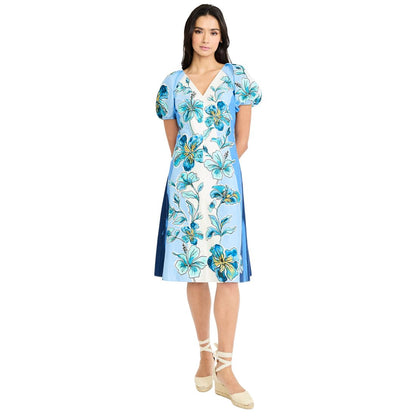 Maggy London Women's Puff-Sleeve V-Neck Midi Dress