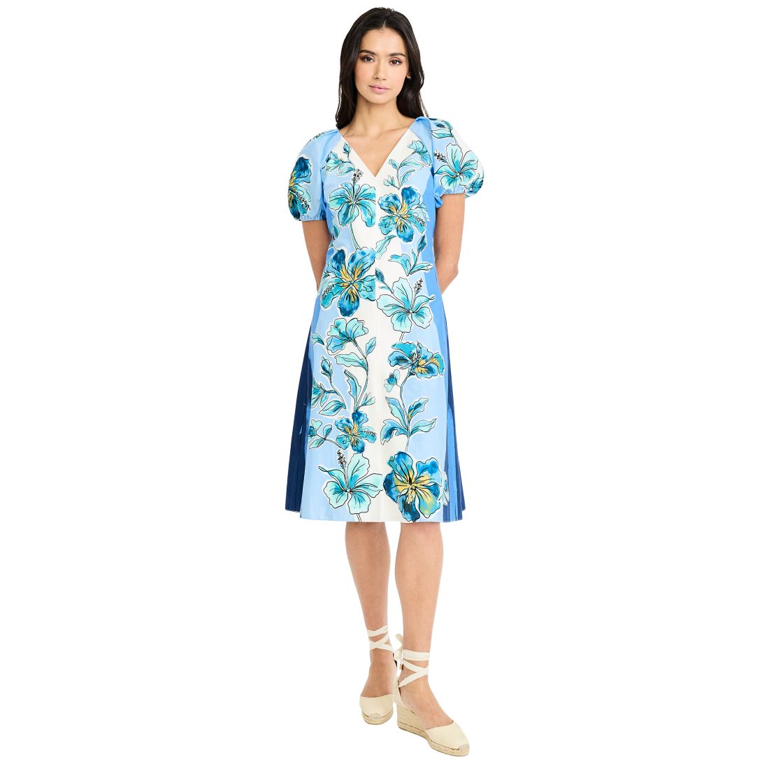 Maggy London Women's Puff-Sleeve V-Neck Midi Dress