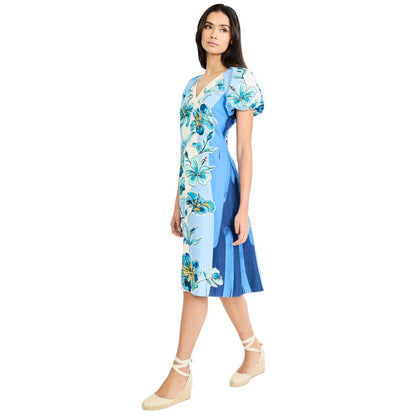Maggy London Women's Puff-Sleeve V-Neck Midi Dress