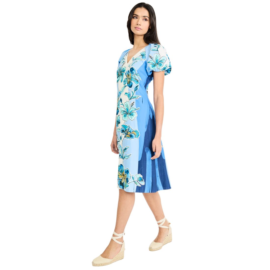 Maggy London Women's Puff-Sleeve V-Neck Midi Dress