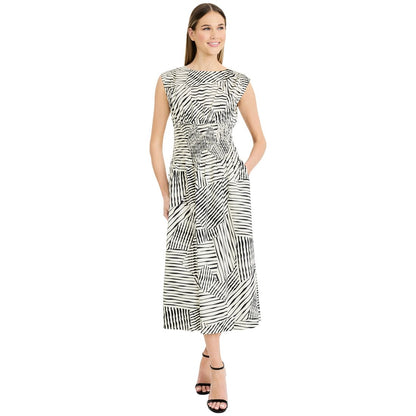 Luxely Women's Printed Boat Neck Sleeveless Midi Dress