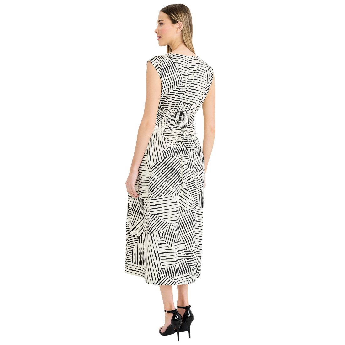 Luxely Women's Printed Boat Neck Sleeveless Midi Dress