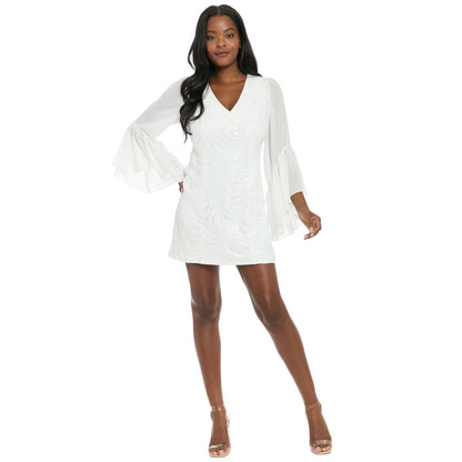 ivy + blu Women's Sheer Flounce Sleeve V-Neck Mini Dress