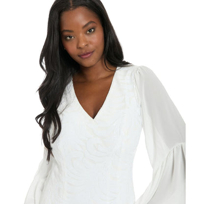 ivy + blu Women's Sheer Flounce Sleeve V-Neck Mini Dress