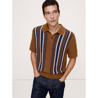 Men's Bouclé Stripe Sweater Polo Shirt