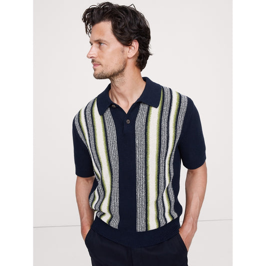 Men's Bouclé Stripe Sweater Polo Shirt