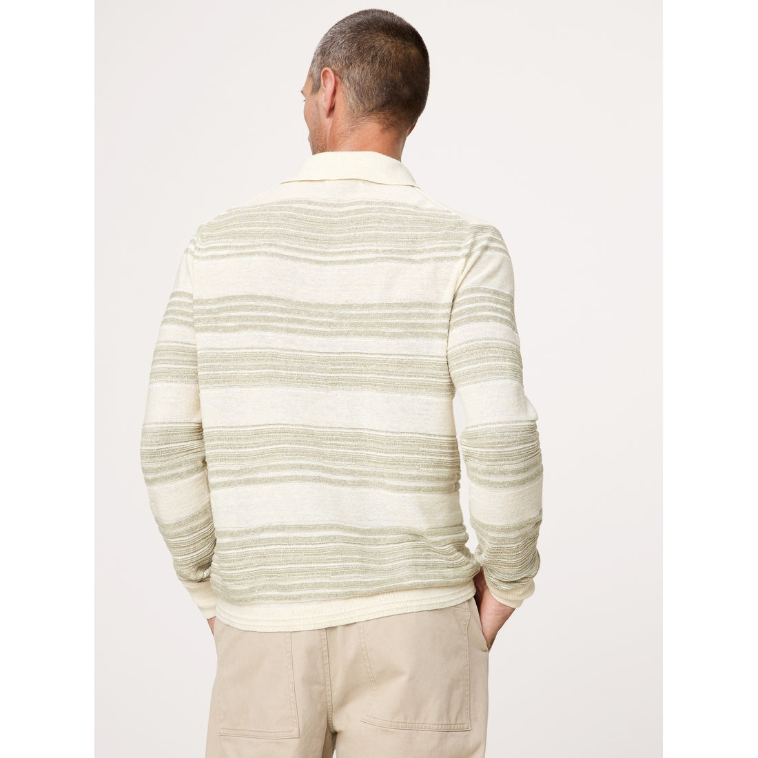 Men's Stripe Cotton-Linen Sweater Polo Shirt