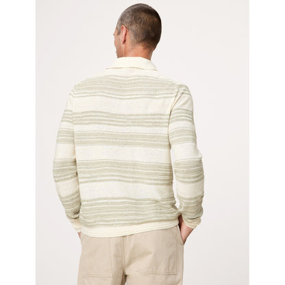 Men's Stripe Cotton-Linen Sweater Polo Shirt