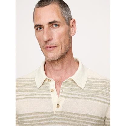 Men's Stripe Cotton-Linen Sweater Polo Shirt