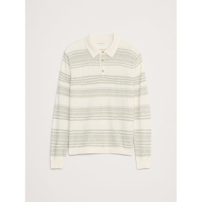 Men's Stripe Cotton-Linen Sweater Polo Shirt