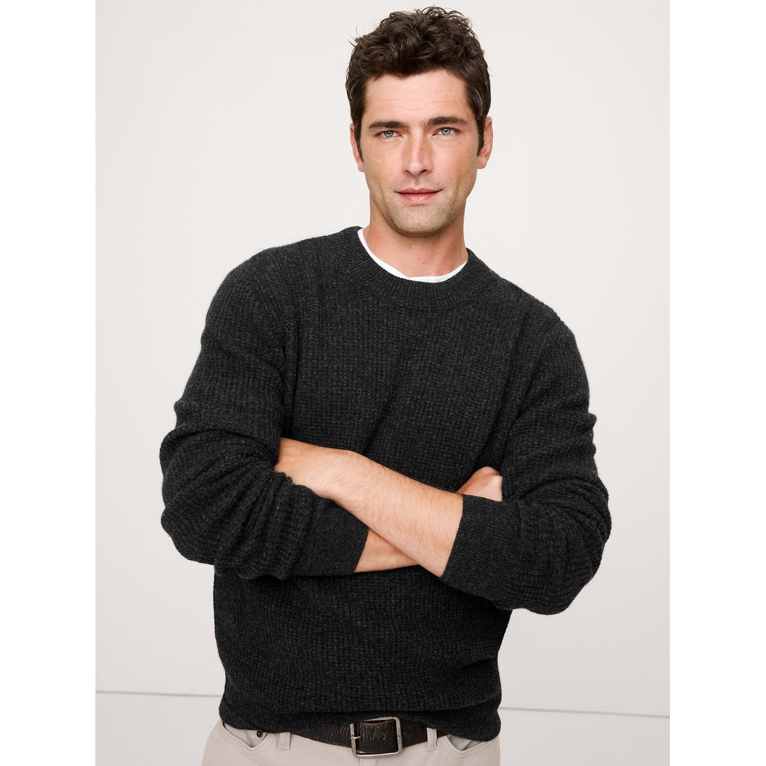 Men's Italian Merino-Cashmere Waffle-Knit Sweater