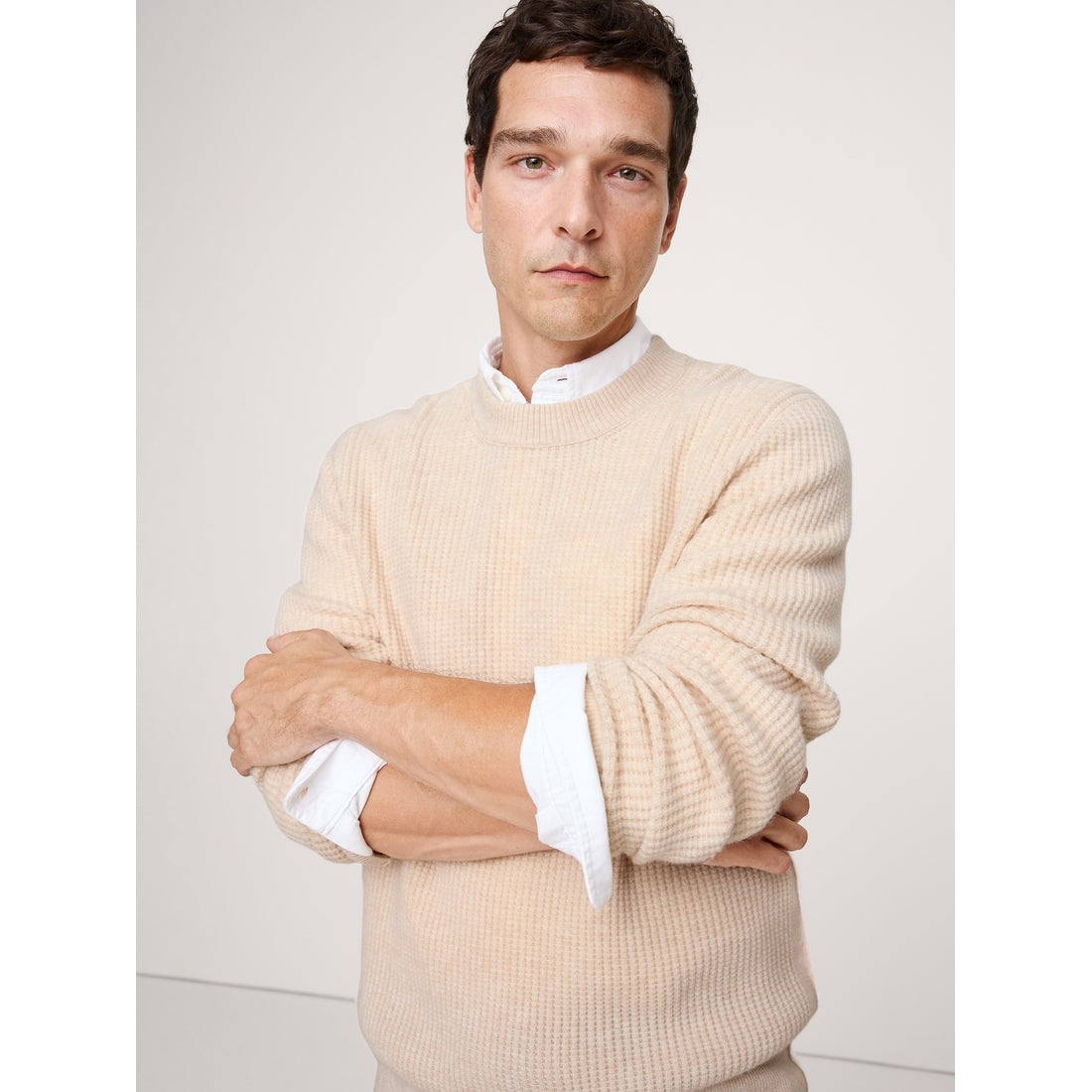 Men's Italian Merino-Cashmere Waffle-Knit Sweater