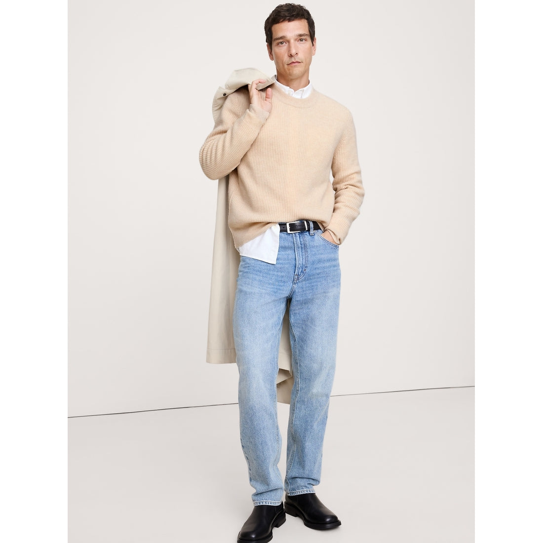 Men's Italian Merino-Cashmere Waffle-Knit Sweater