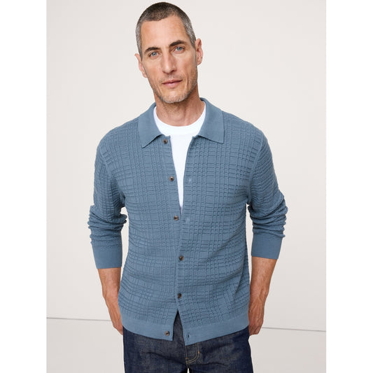 Men's Plaid Texture Cotton Polo Shirt Cardigan