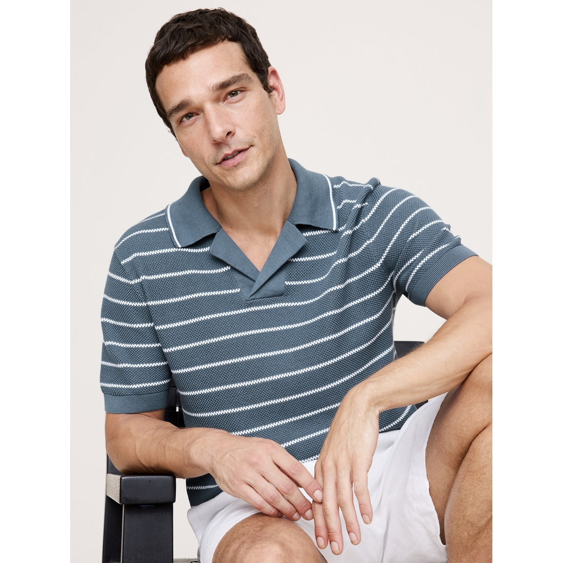 Men's Texture Stripe Cotton Polo Shirt