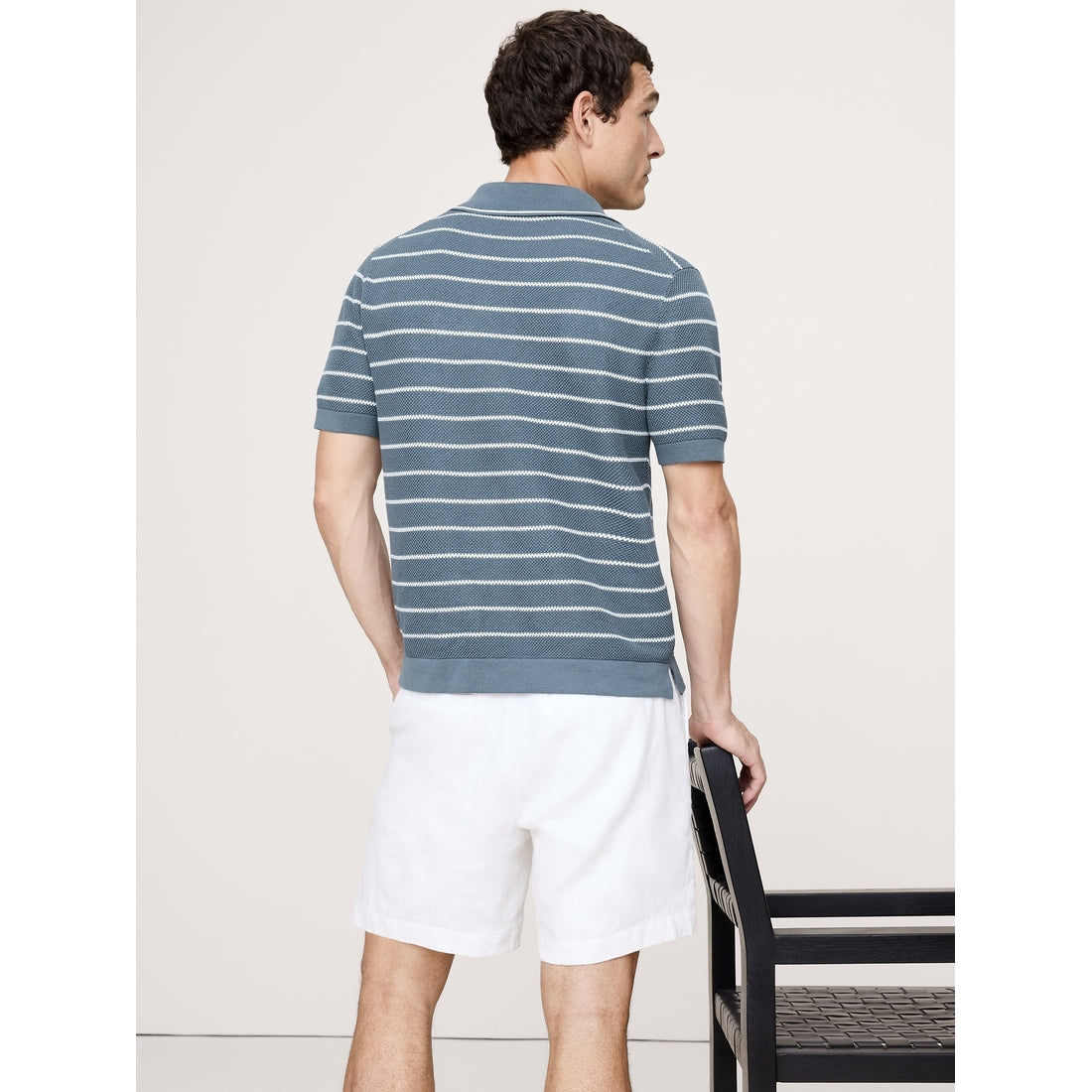 Men's Texture Stripe Cotton Polo Shirt