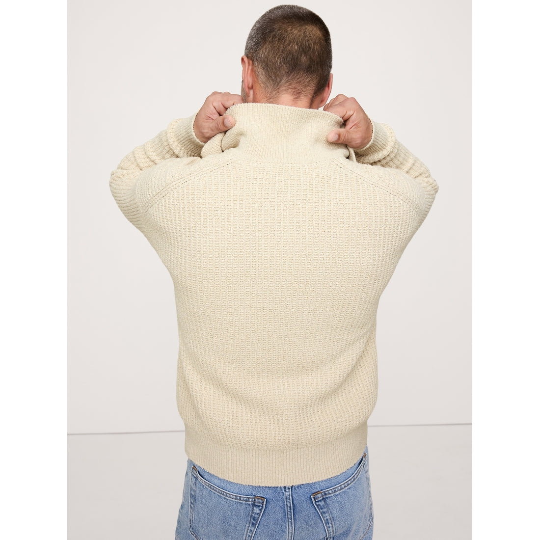Men's Chunky Cotton-Blend Sweater Polo Shirt