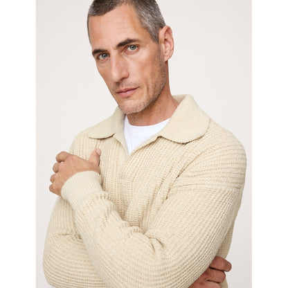 Men's Chunky Cotton-Blend Sweater Polo Shirt