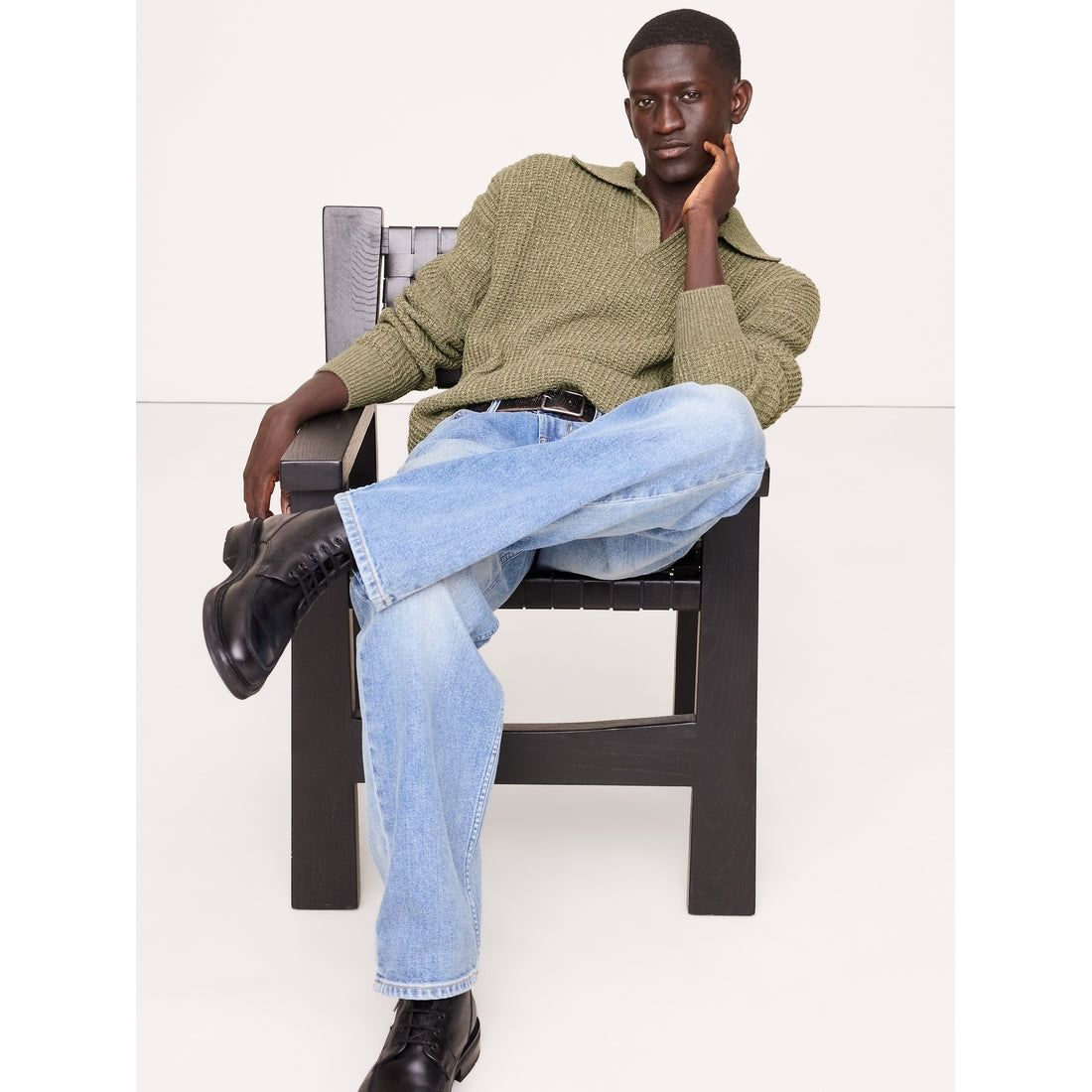 Men's Chunky Cotton-Blend Sweater Polo Shirt