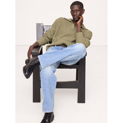 Men's Chunky Cotton-Blend Sweater Polo Shirt