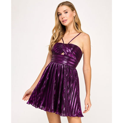 City Studios Juniors' Foil Pleated Mini Dress