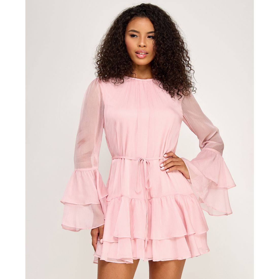 Seni & Cade Juniors' Crewneck Layered Ruffle Mini Dress