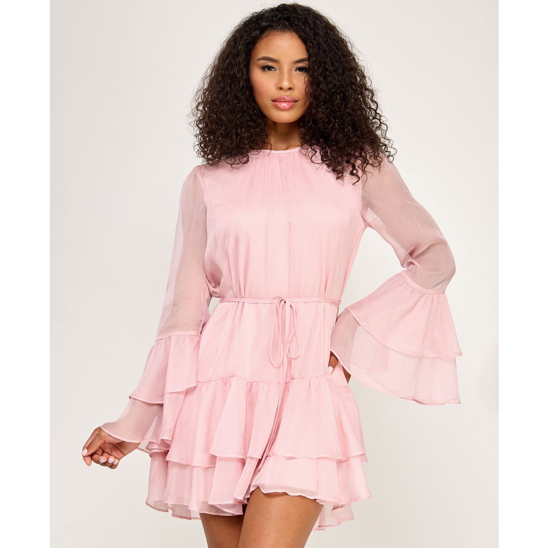 Seni & Cade Juniors' Crewneck Layered Ruffle Mini Dress