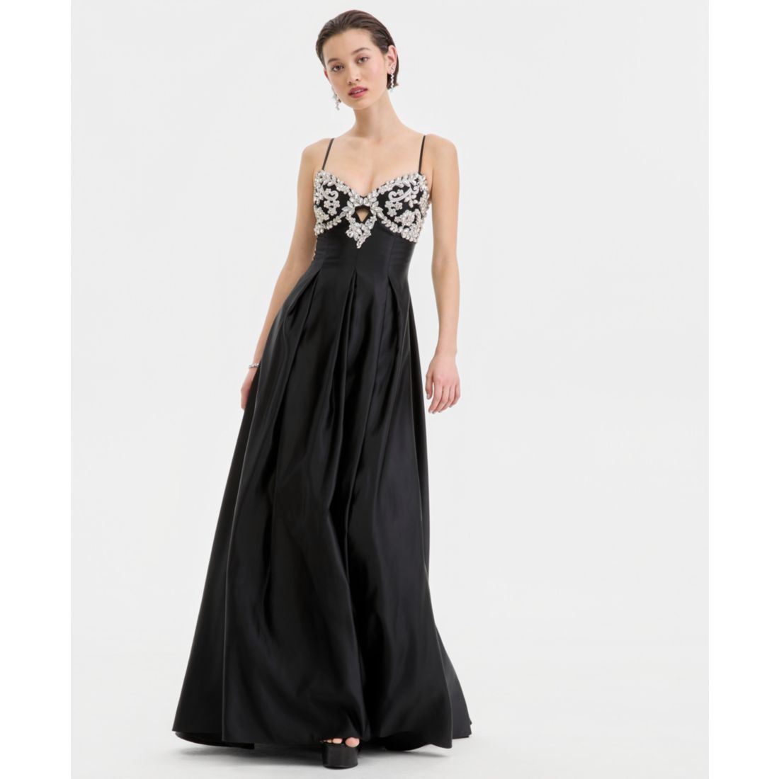 City Studios Juniors' Rhinestone Embellished Top Satin Ball Gown, Created for Macy's