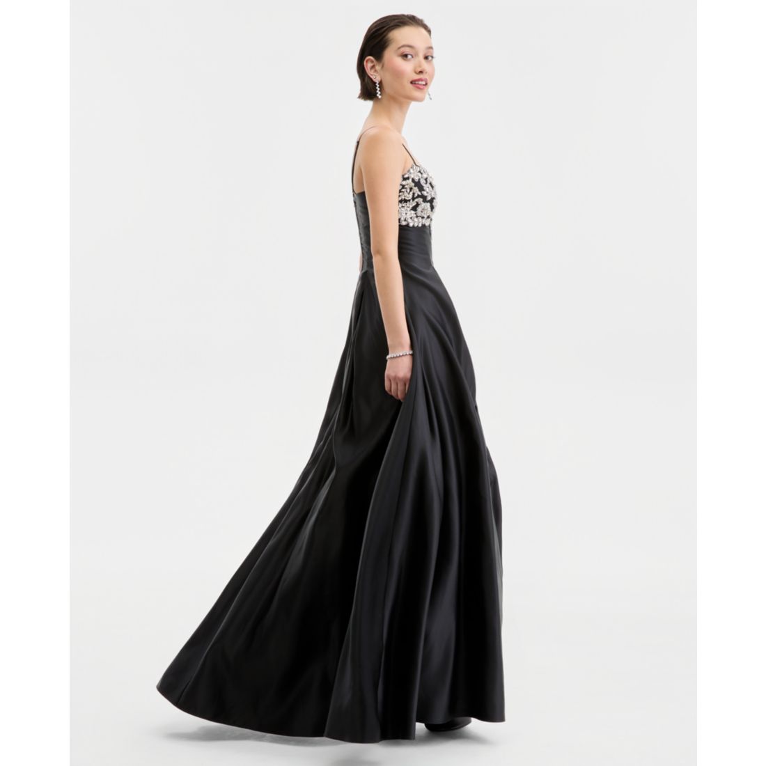 City Studios Juniors' Rhinestone Embellished Top Satin Ball Gown, Created for Macy's