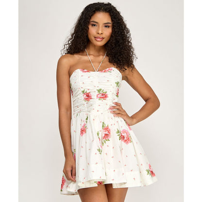 Seni & Cade Women's Floral Halter Neck Mini Dress