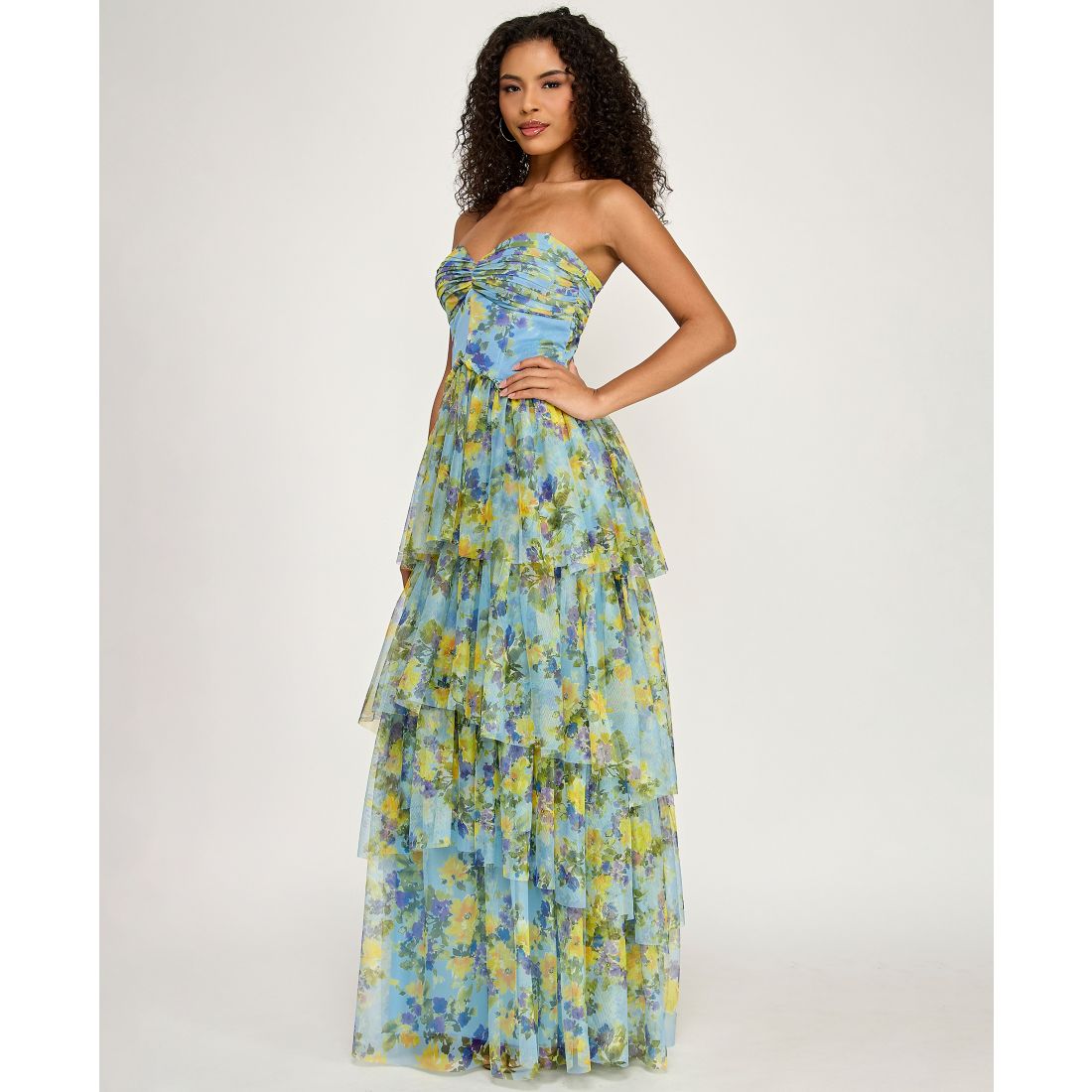 City Studios Women's Strapless Sweetheart Neck Floral Maxi Dress