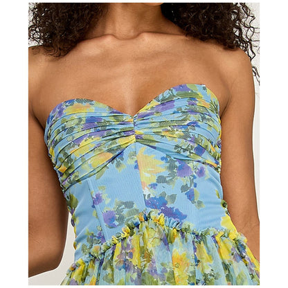City Studios Women's Strapless Sweetheart Neck Floral Maxi Dress