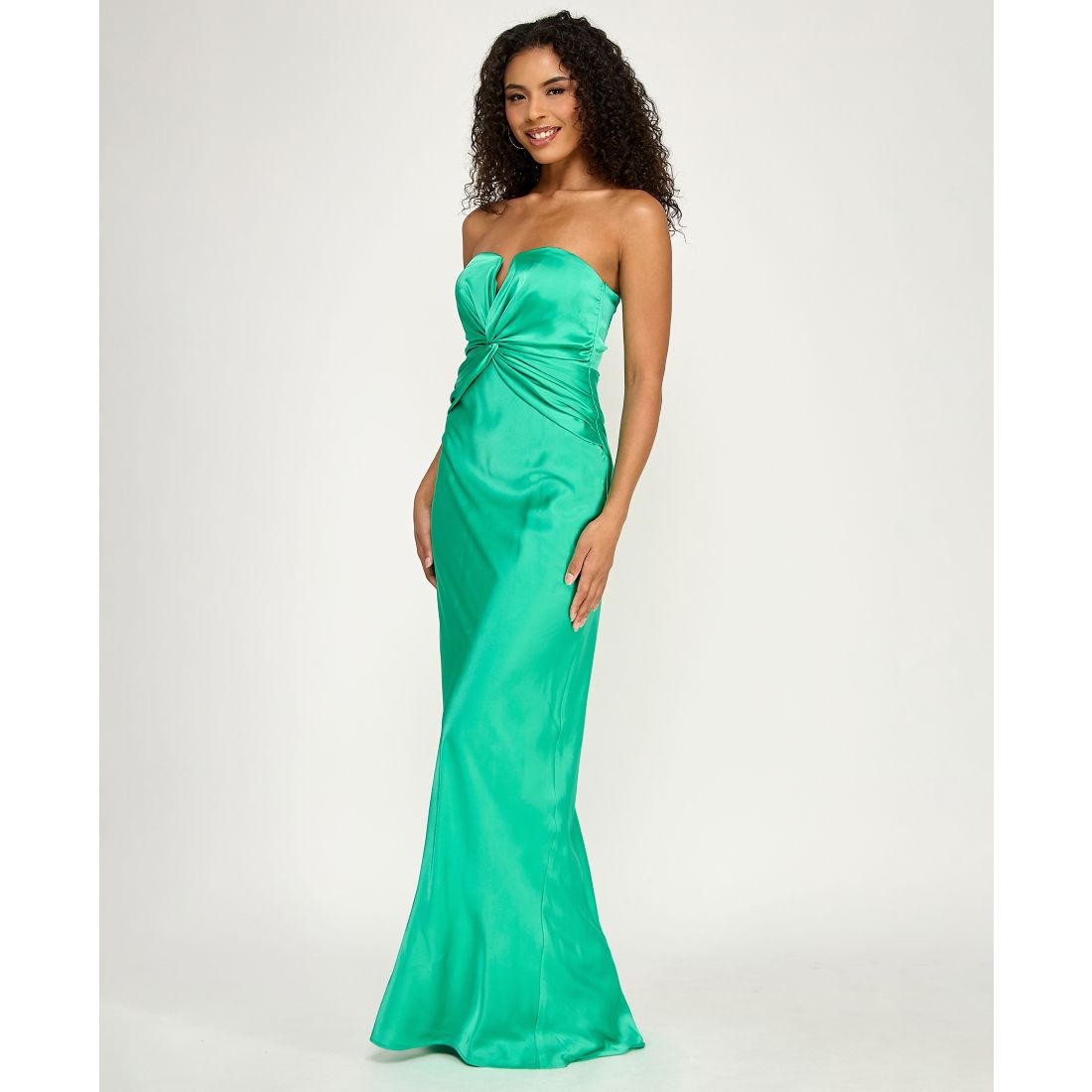 City Studios Junior's Strapless Sweetheart Twist-Front Satin Maxi Dress