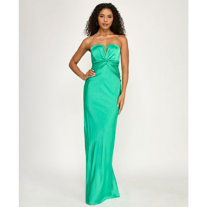City Studios Junior's Strapless Sweetheart Twist-Front Satin Maxi Dress