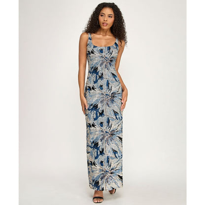 City Studios Women's Sequin Square-Neck Maxi Dress